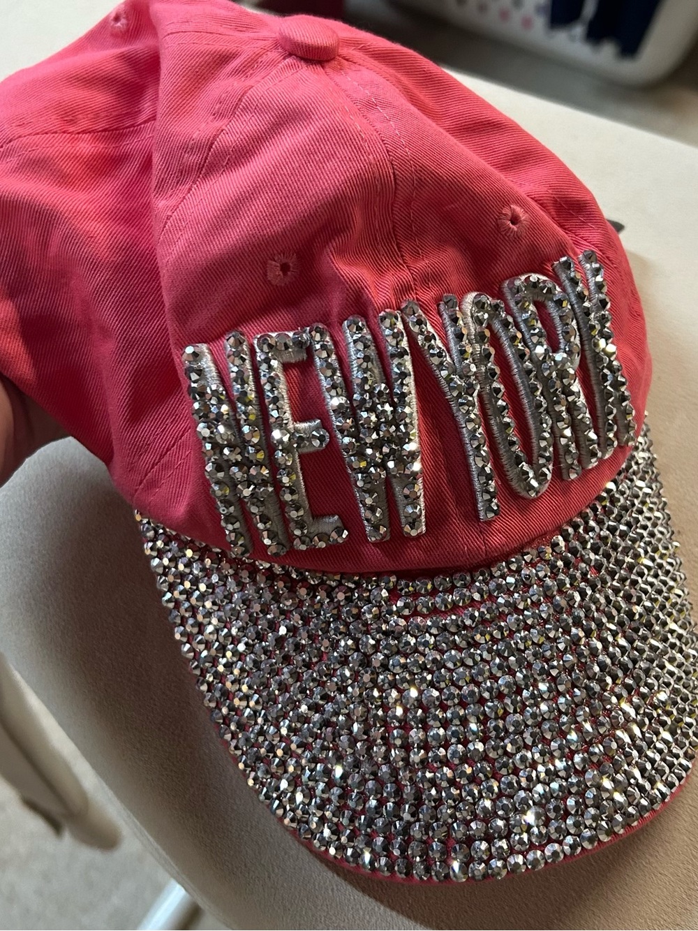 NWT Tiantian Hot Pink Crystal Embellished Baseball Cap-“New York”